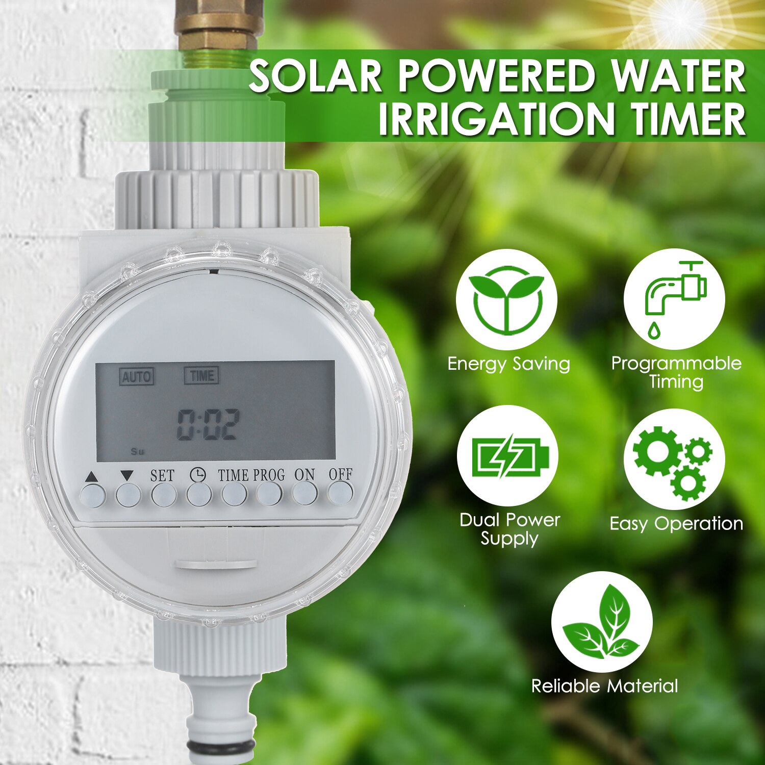 KKmoon Solar Powered Water Irrigation Timer Electronic Programmable Automatic Watering Controller LCD Display for Garden Lawn