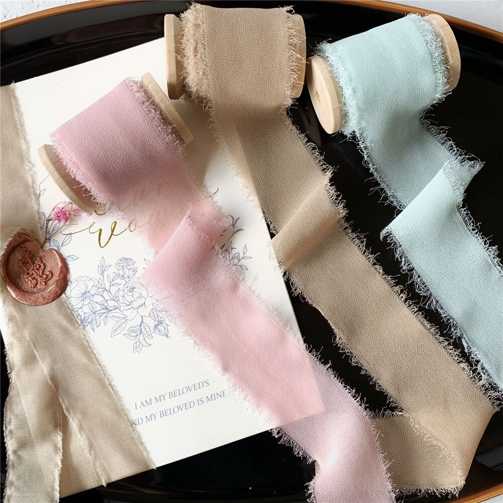 3 Rollen/Set Roll Ins Stijl Handgemaakte Chiffon Verzwakte Randen Zijden Lint Bruiloft Boeket Streamers Fotografie Styling, cadeaupapier: set 18