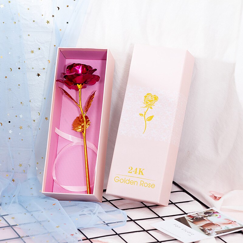24K Gold Foil Rose Valentine's Day Rose Emulated Flower Single Gold-plated Rose Bouquet Gold Foil Flower Box: 06