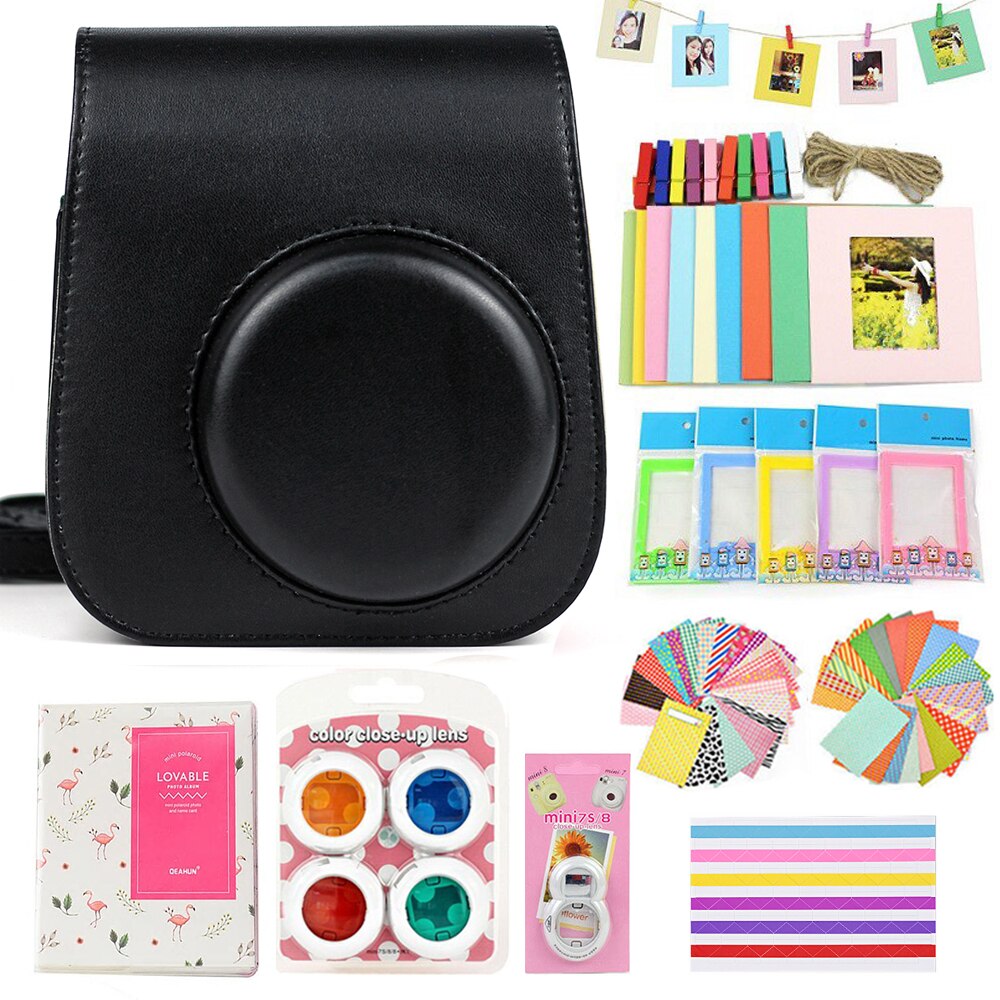 Fujifilm Instax Mini Case Bag Camera Accessories Kit Photo Album Lens Filters Stickers For Instax Mini 8 Mini 9 Instant Camera: Charcoal Gray