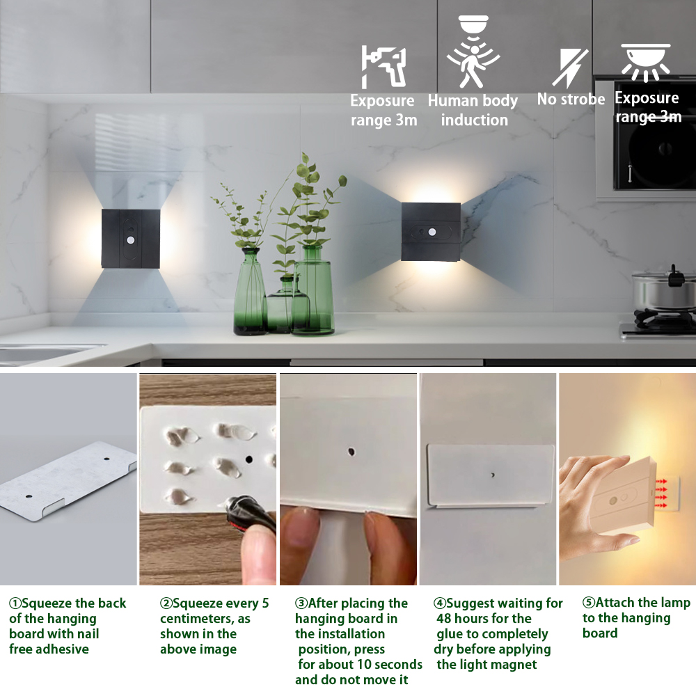 Usb trådløs væglampe med menneskekropssensor, genopladelig led-dæmpning, væglampe til soveværelse, korridor, væglamper til hjemmet
