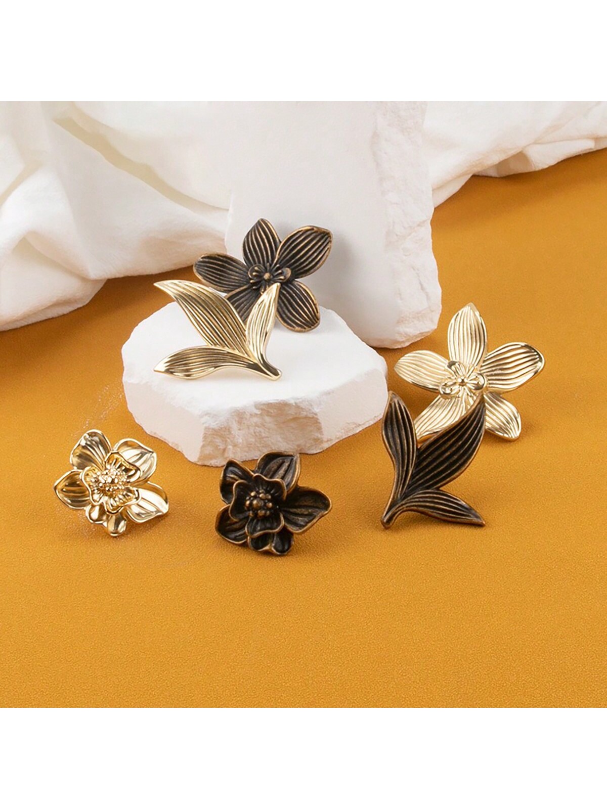 Tiradores de cajón de flores doradas, tiradores creativos de gabinete de cocina de pétalos, tiradores de cajón de gabinete de muebles, tiradores de puertas de armario