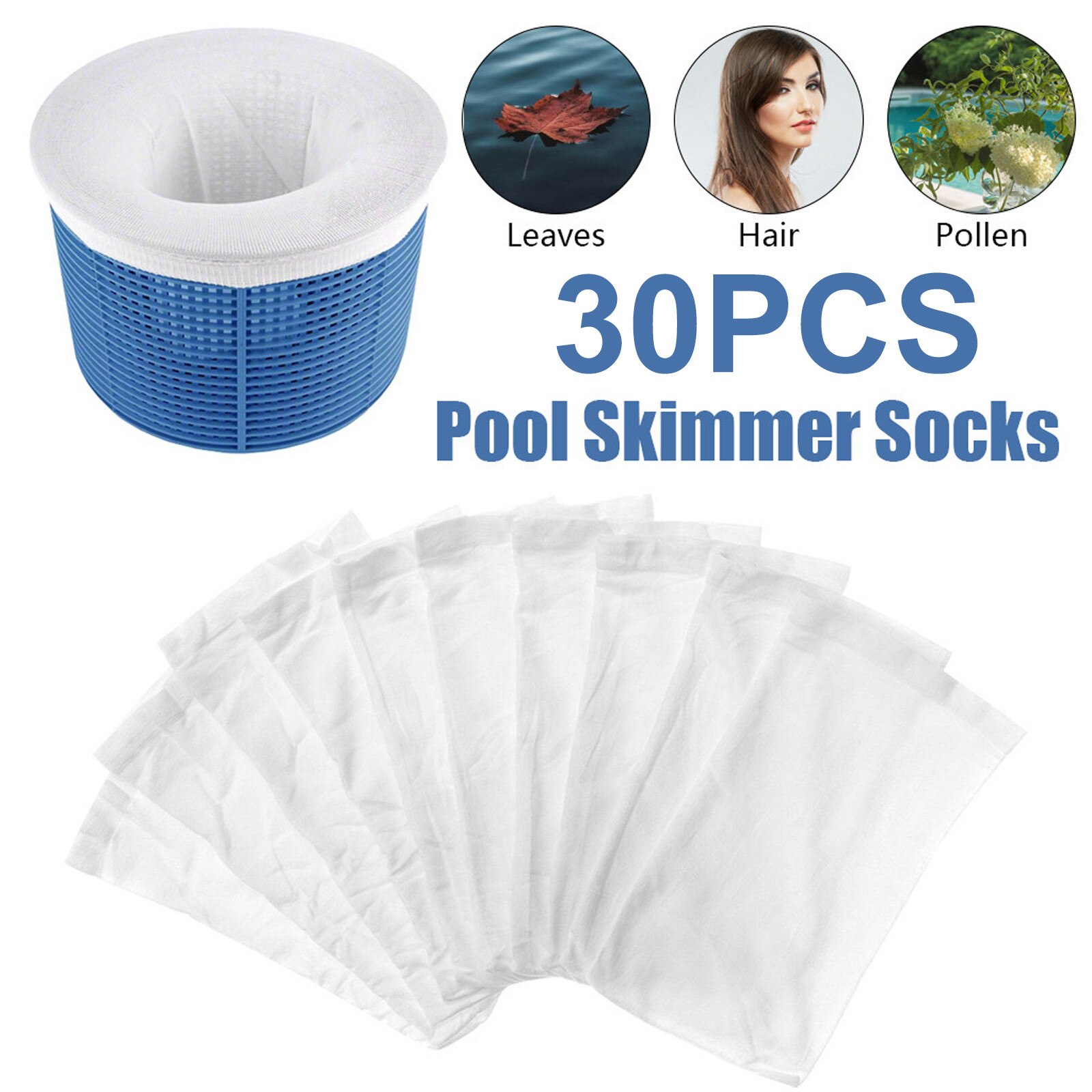 30Pcs Zwembad Skimmer Sokken Tubs Herbruikbare Verwijdert Puin Fijnmazig Nylon Zwembad Filter Sokken Mand Mouw Skimmers Wit Zwembad supply