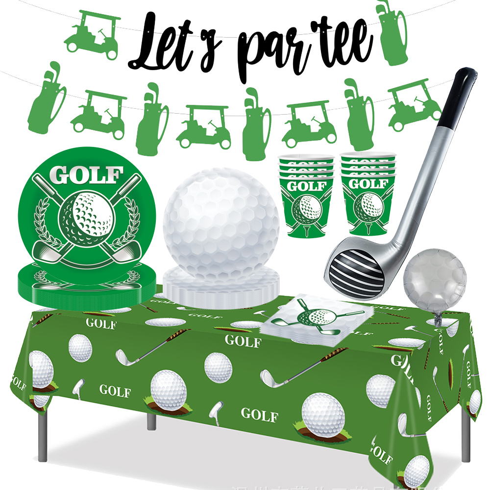 Golftema engangsservise papirtallerkener kopper servietter duk banner golfkølleballong barnebursdagsfest dekorutstyr