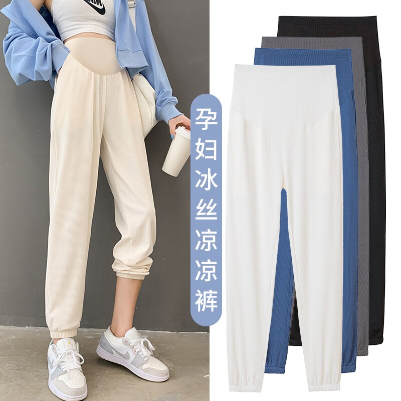 Pantalon de jogging de maternité pour femmes enceintes, vêtement d&#39;été COOL, mince, droit, taille élastique, ventre, sport décontracté, grossesse