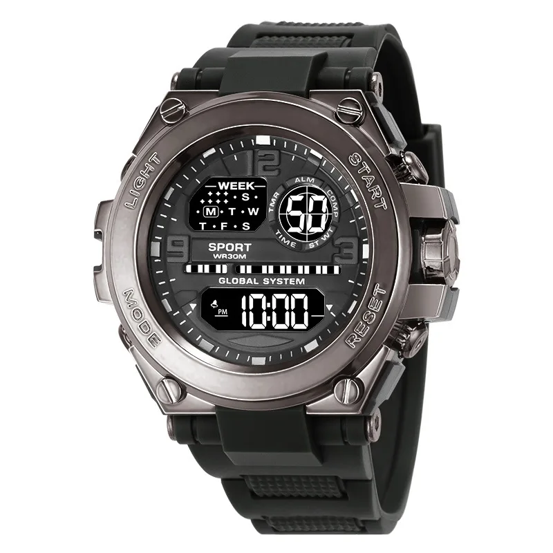 Reloj deportivo multifunción para hombre, reloj despertador luminoso resistente al agua, reloj Digital LED para hombre, reloj de pulsera electrónico con Esfera Grande para hombre: Rosa