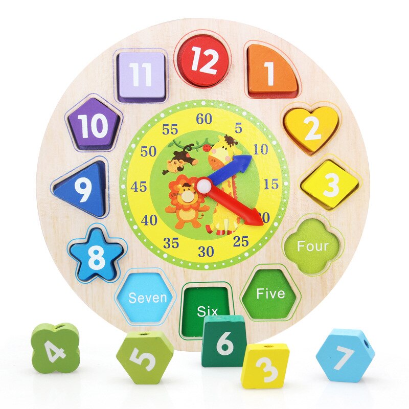 Wooden Baby 3-Year-Old Or above Teaching Learning & Amp; Shape Matching Cognitive with Numbers Beaded Bracelet Clock Toy