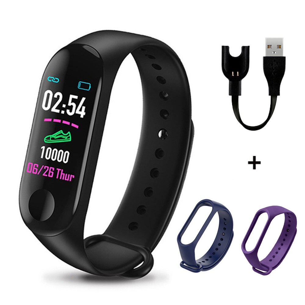 Smart Bracelet Waterproof Wristband For M3 Sleep Heart Rate Monitor Blood Pressure Fitness Tracker Smart Watch Band Pedometer: Black Blue Purple