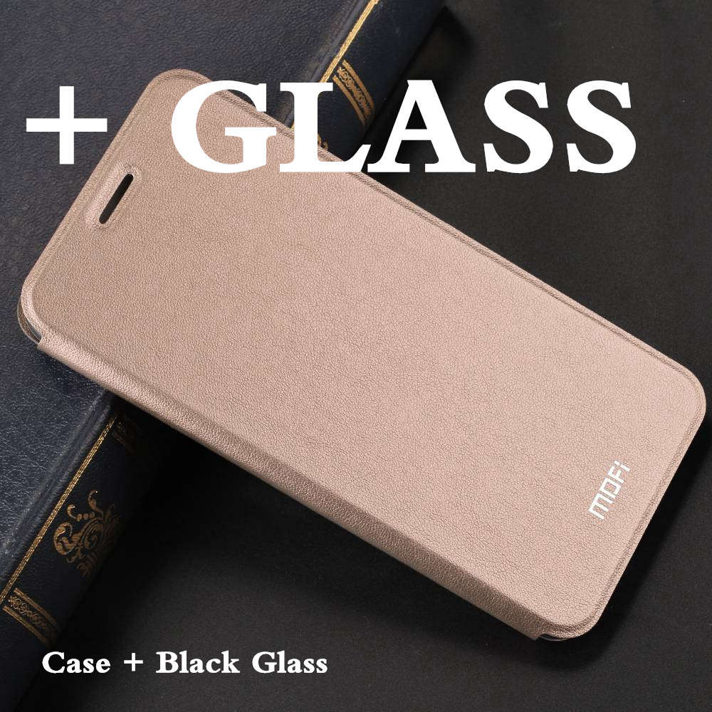 MOFi for Xiaomi Redmi 5 Plus Case for redmi 5 plus flip case cover Leather Capas coque for xiomi redmi 5 plus housing original: Gold with Glass