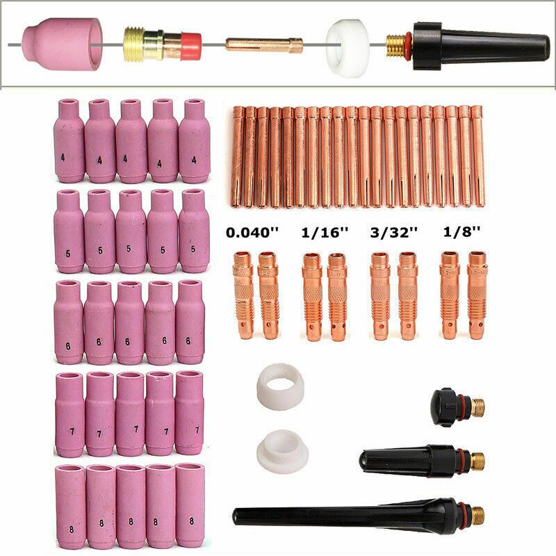 58 Sets Of TIG Welding Consumables WP-17/18/26 TIG Welding Torch Consumables KIT Gas Lens Collet Welding Equipment Accessories
