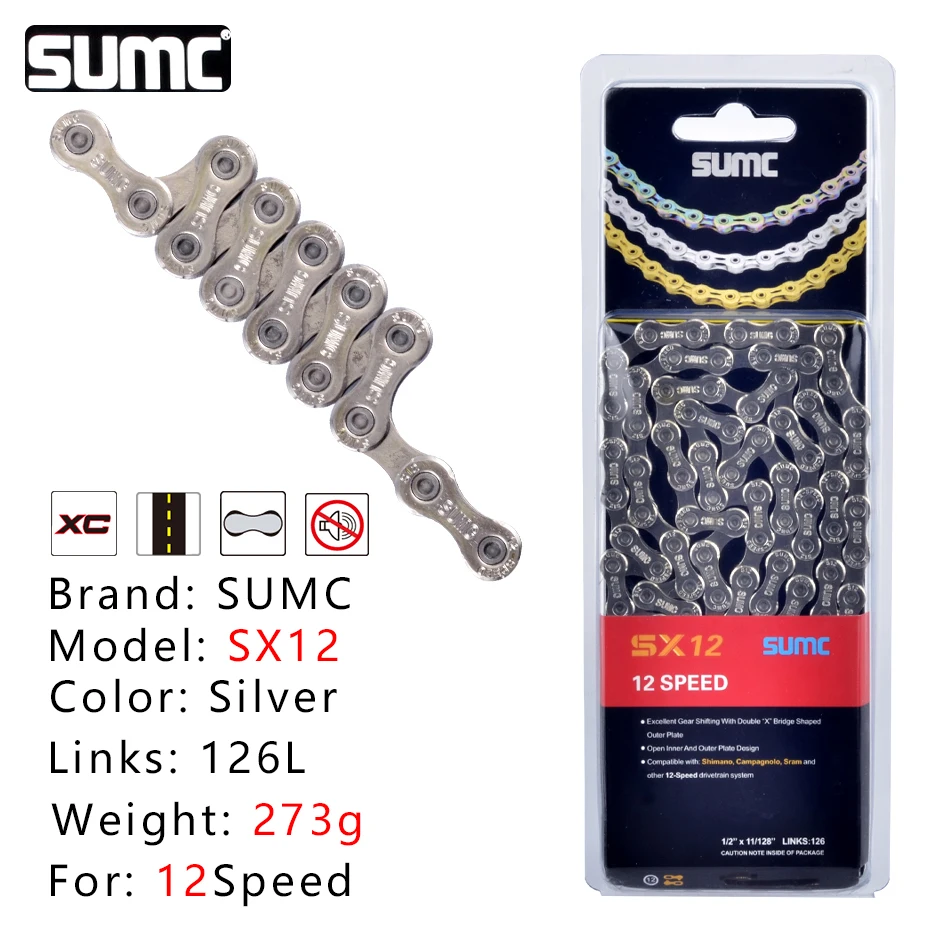 SUMC 9/10/11/12 Speed Bicycle Chain MTB Mountain Road Bike Chain for SHIMANO Campagnolo SRAM Half Hollow Bicycle Chain 116L: WHITE