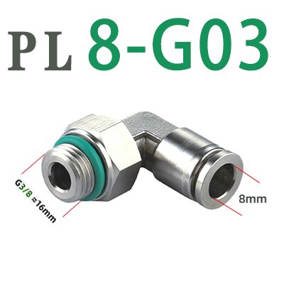 304 stainless steel joint trachea quick coupling 1/8&quot; 1/4&quot; 3/8&quot; 1/2&quot; BSP pneumatic quick coupling elbow male thread G thread: PL8-G03