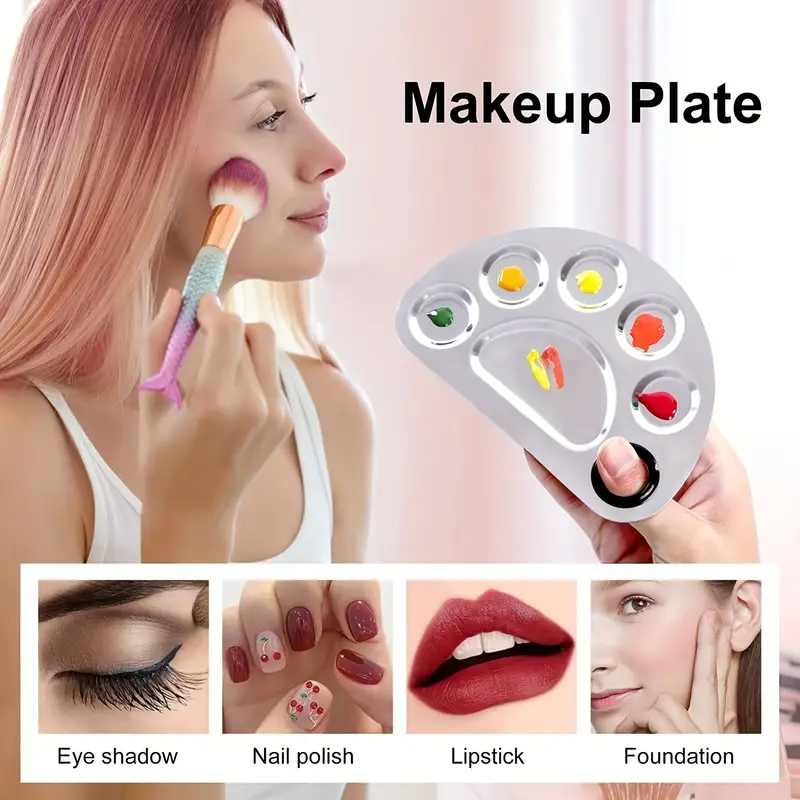 Mezclador de maquillaje de acero inoxidable, placa mezcladora de esmalte de uñas, base, paleta mezcladora de sombra de ojos con varilla de espátula, herramientas de belleza para manchas