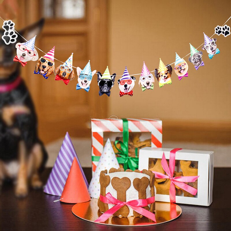 Banderines de feliz cumpleaños para perros, decoración para de cumpleaños, suministros para mascotas, banderas para de perros, guirnalda con banderines