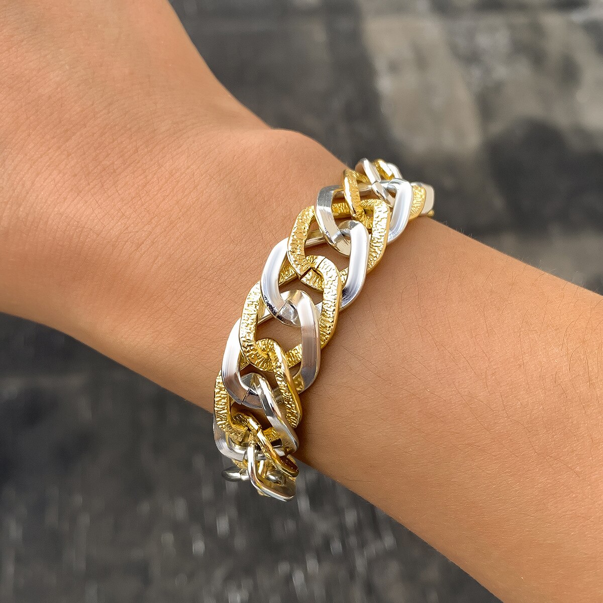 Punk gold chunky stainless steel bracelets for women, bangle bracelet, fashionable chain cuban link women's bracelet jawlery