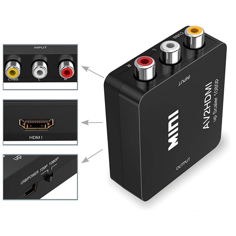 AV to HDMI Video Audio Converter AV2 HDMI RCA to HDMI 1080P Video Audio Converter HDMI Mini AV2HDMI Support Moniter TV
