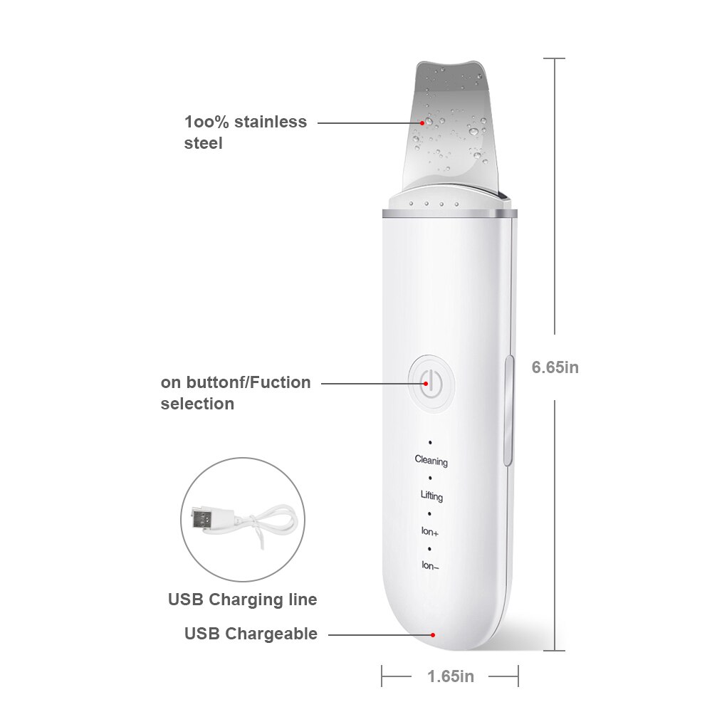 Ultrasonic Skin Scrubber Vibration Face Spatula Blackhead Remover Facial Scrubber Shovel Clean Cavitation Peeling Facial Lifting