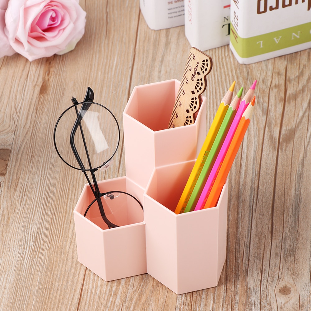 1PC Home Office Hexagonal Pen Pencil Holder Pen Storage Cosmetic Makeup Storage Box Desk Drawer Organizer