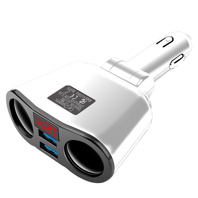 Szybka ładowarka samochodowa wyświetlacz cyfrowy ładowanie szybkie ładowanie 3.0 4.0 Dual USB dla iPhone 12 Xiaomi Samsung MacBook przenośna ładowarka: White