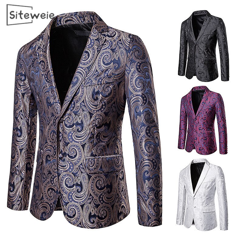 Siteweie herfst winter heren pak casual slank bloemen blazer heren bruiloft feest jas zakelijk vrijetijdskleding jassen  l523