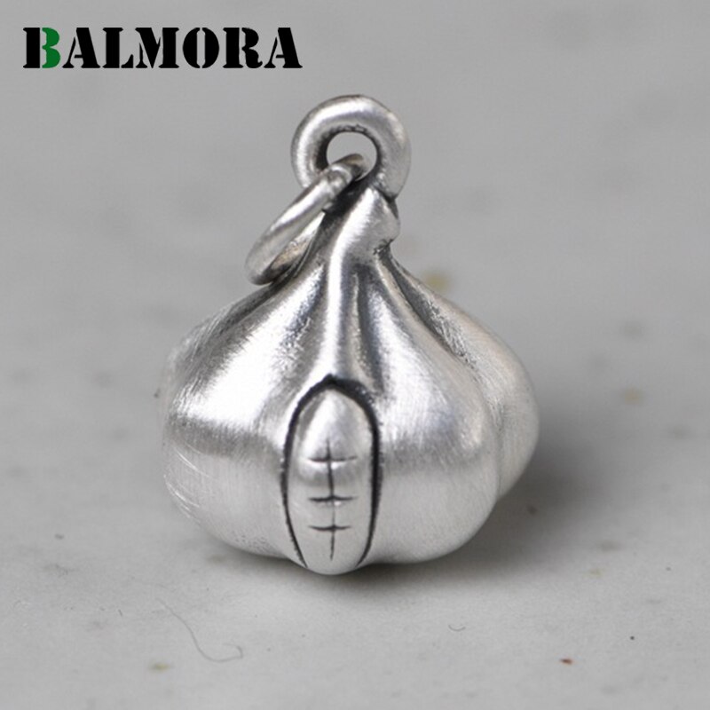 BALMORA Original 100% 990 Pure Silver Pendant For Women Men Cute Dumplings Pendant Matte Thai Silver Charm Jewelry Without Chain