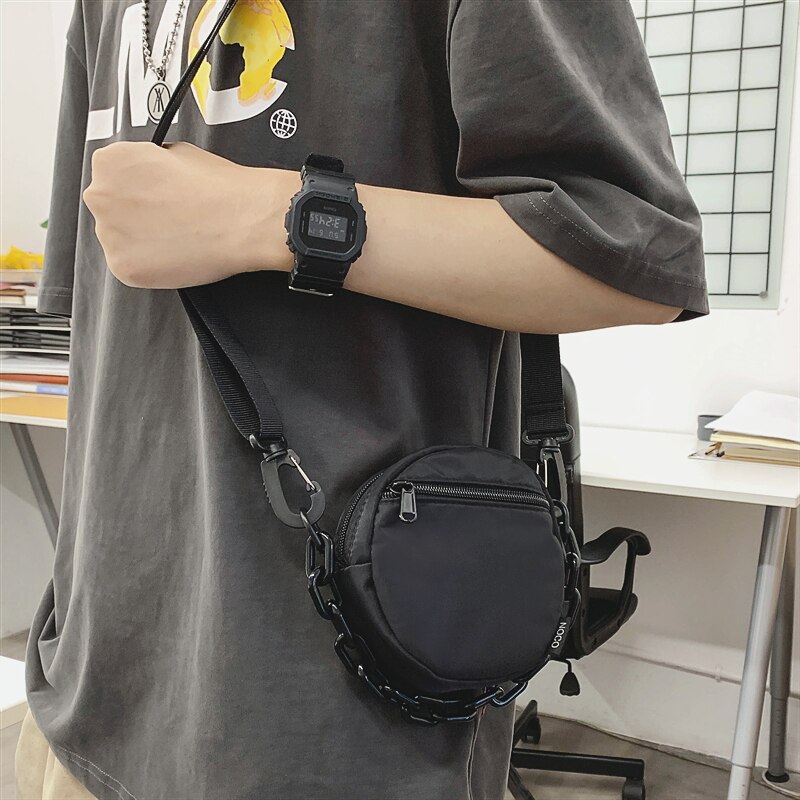 Jongens Messenger Bag Fahsion Japanse Persoonlijkheid Schoudertas Mini Toevallige Zak Straat Trend Vrouwen Zomer Ketting Ronde Tas