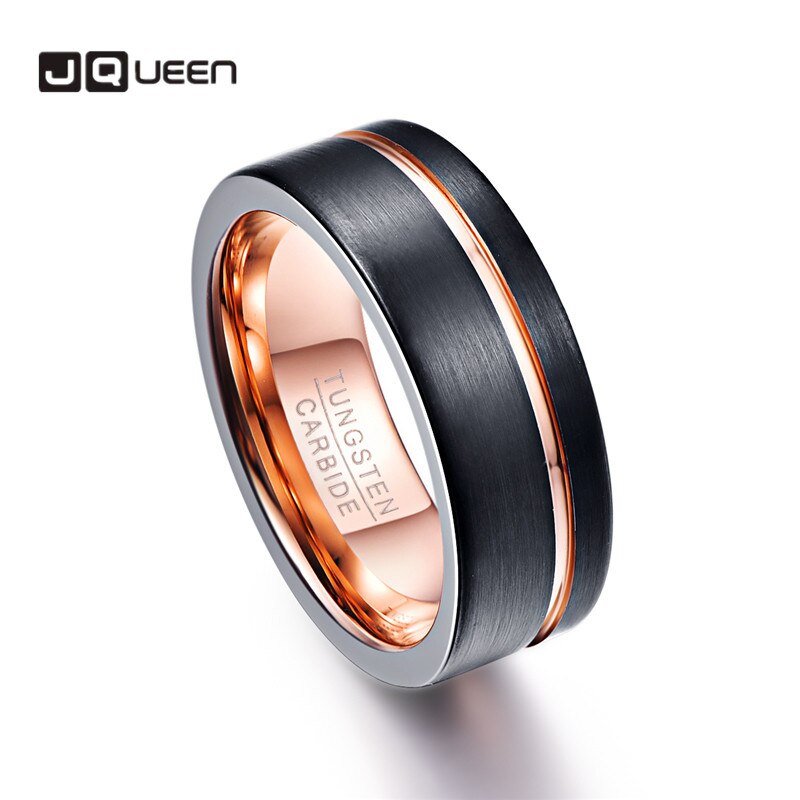 Fishion 8Mm Wide Zwart Dunne Rose Gouden Lijn Mannen Ring 100% Tungsten Carbide Ring Mannelijke Wedding Bands Sieraden