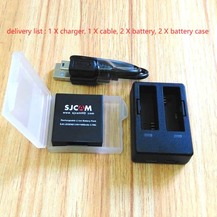 SJCAM-baterías originales para Cámara de Acción SJ6, baterías recargables, cargador Dual, funda de batería para SJCAM SJ6 Legend: charger and 1battery
