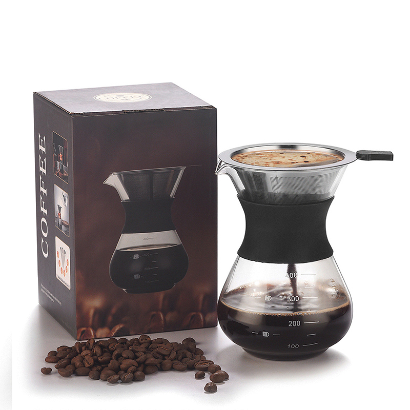 Lille kaffekande i glas, moka husholdnings varmebestandig håndkaffe i rustfrit stål filter kaffekande, husholdnings køkkenudstyr