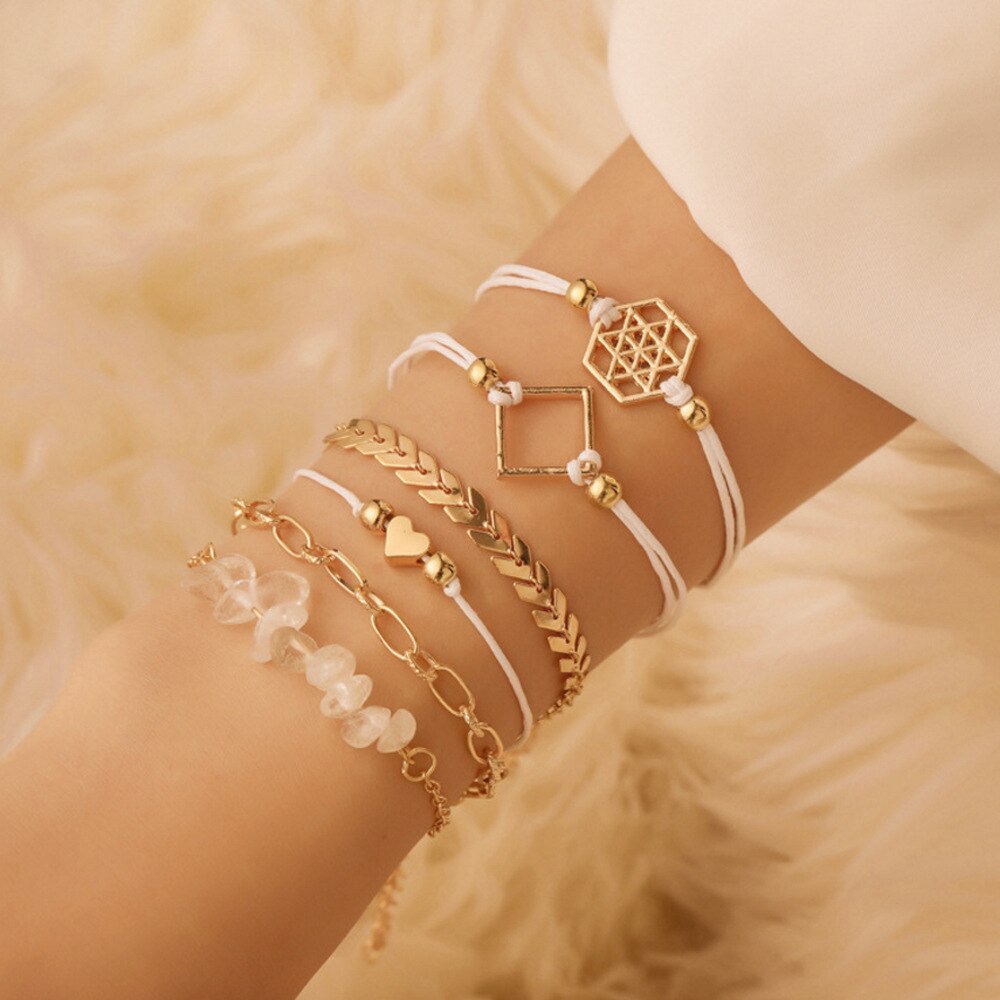 Bohemian Handgemaakte Kralen Ketting Armbanden Set Voor Vrouwen Boom Hart Maan Kompas Charm Bangle Dames Mode-sieraden: 42