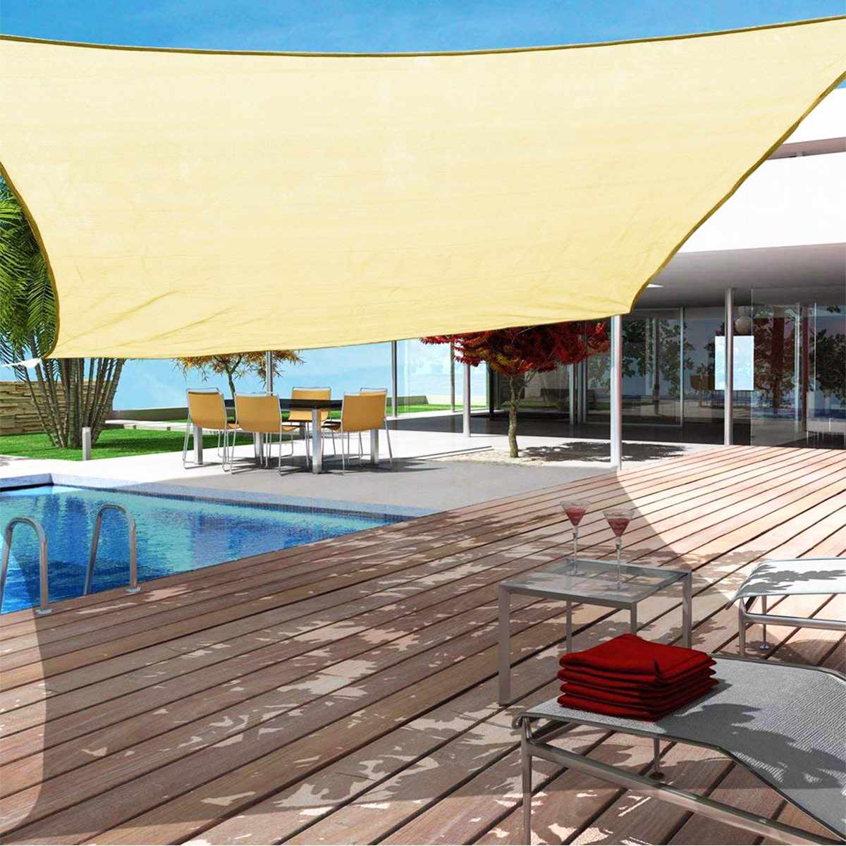 300D Waterproof UV Sand yellow rectangle sun protection garden outdoor shade sail garden courtyard Hiking Yard sail awning