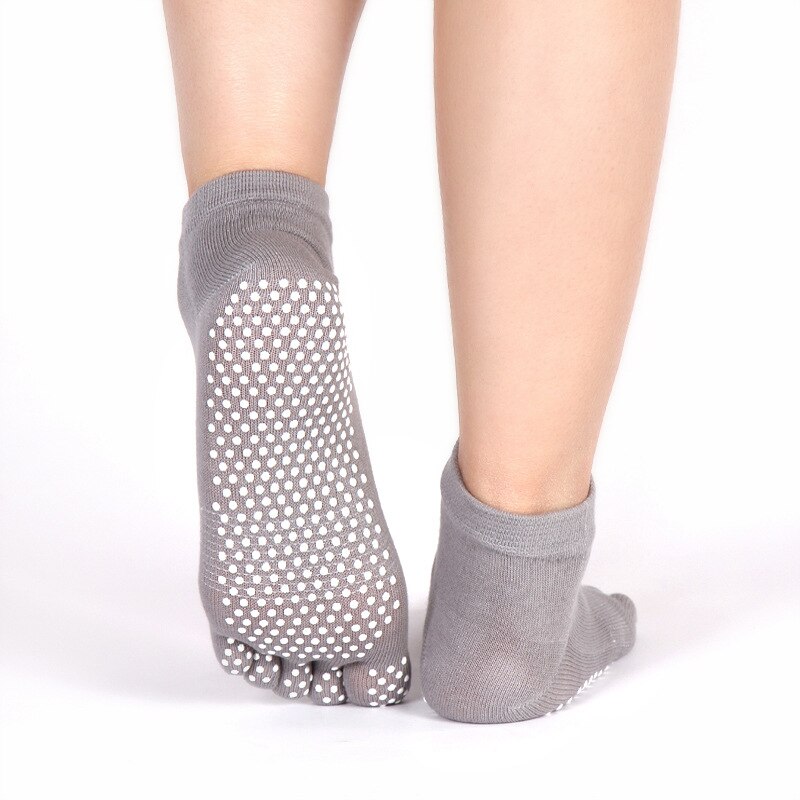 Calcetines de Yoga antideslizantes profesionales para mujer, medias de cinco dedos, de algodón puro, antideslizantes, cálidos, para Otoño e Invierno: full toe-gray