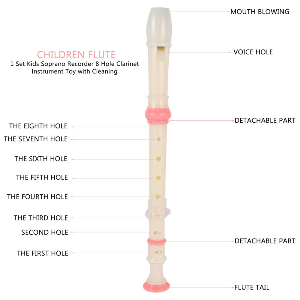 1 Set Kids Sopraan Recorder 8 Gat Klarinet Instrument Met Cleaning Rod