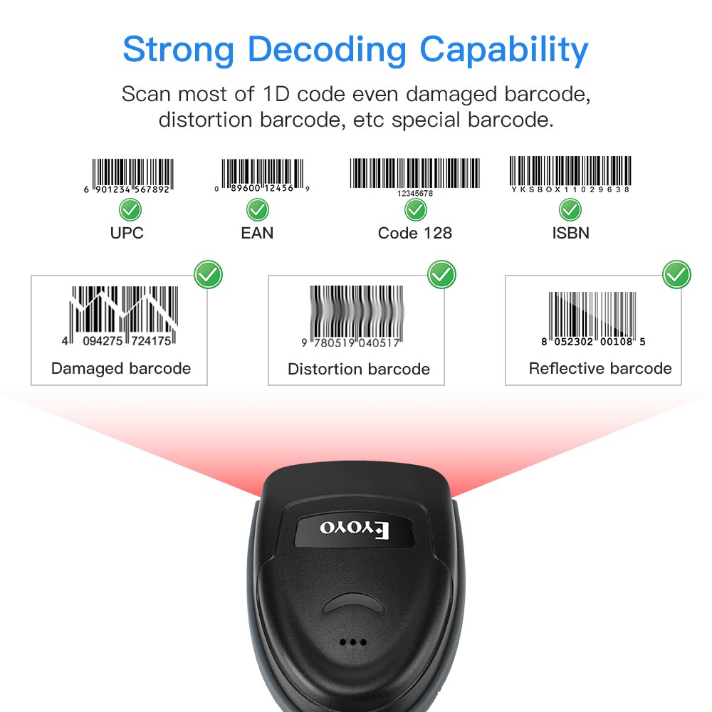 Eyoyo EY-018 1D Wireless Barcode Scanner Bluetooth 2.4G Wireless USB Barcode Reader For iPad PC Phone Supermarket Warehouse