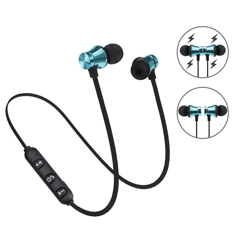 Neckband Magnetic Wireless Earphone Bluetooth 5.0 Sports Stereo Earbuds Music Metal Headphones With Microphone For Smartphone: blue