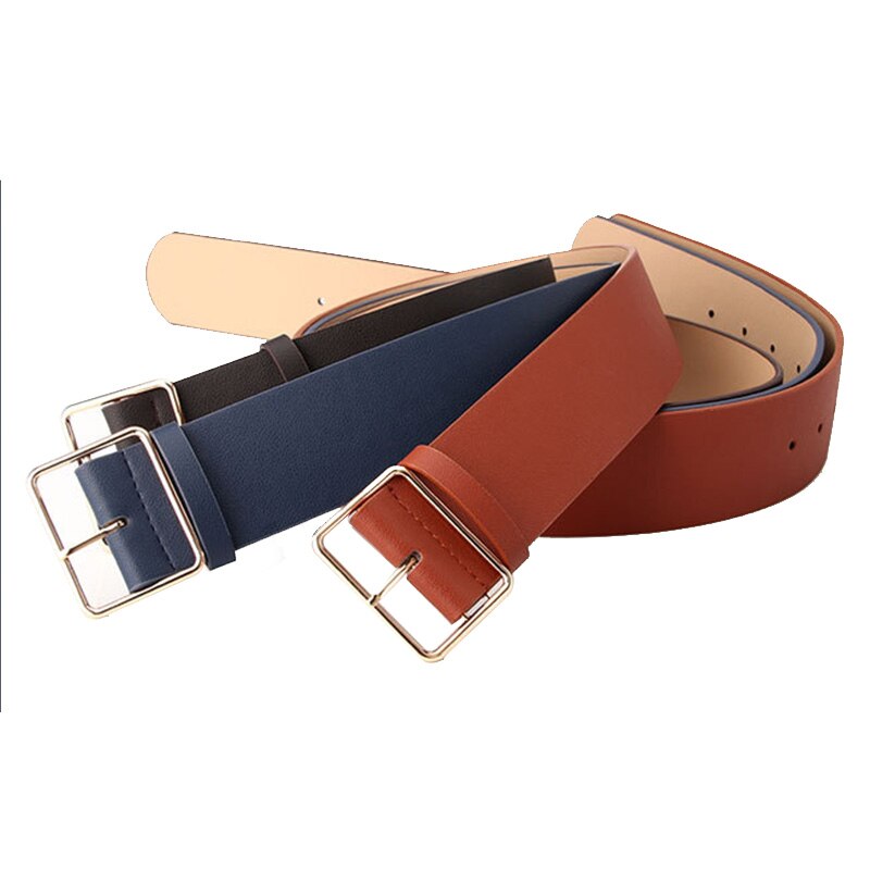 PU Leather Women Waist Belt for Jeans Gold Buckle Wide Ladies Dress Belt Strap Green Brown Black Female Sweater Waistband