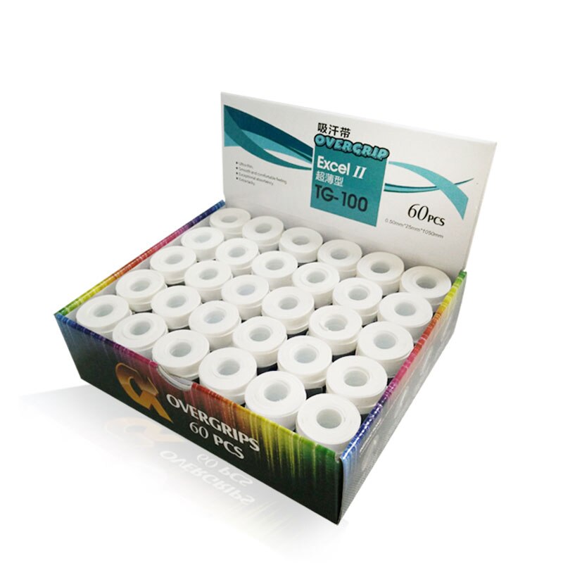 Alpha 60pcs/lot 0.5mm Tennis Overgrip Sweatband Sweat Tacky Badminton Grip Basic Grip Thin Stick TG-100: WHITE