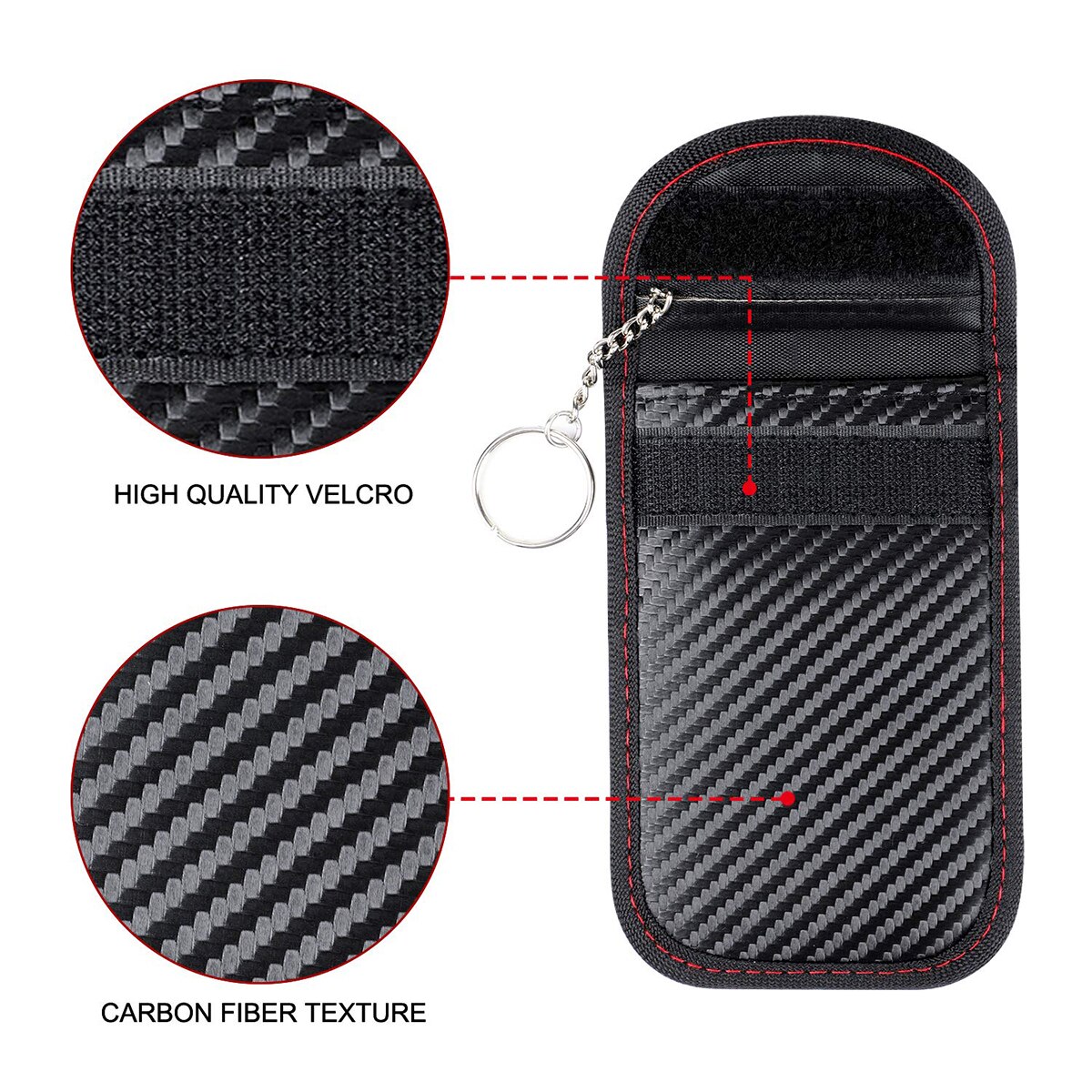 1pc/2pcs Portable Signal Blocker Car Key Case Faraday Cage Keyless Entry Fob Pouch RFID Blocking Bag with Key Chain Ring