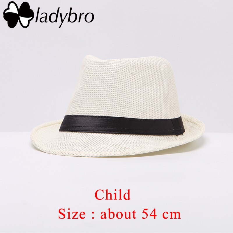 Ladybro Women Sun Hat For Men Hat Kids Summer Beach Hat Child Cap Female Panama Straw Hat Male Gangster Trilby Sun Visor Cap Boy: Child milky white