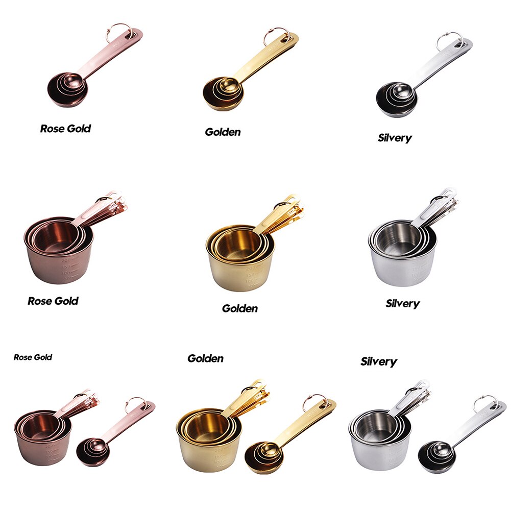 Full rostfritt stål mätkopp sked kök bakning matlagning verktyg set rosa guld skedar kök levererar mesuring koppar