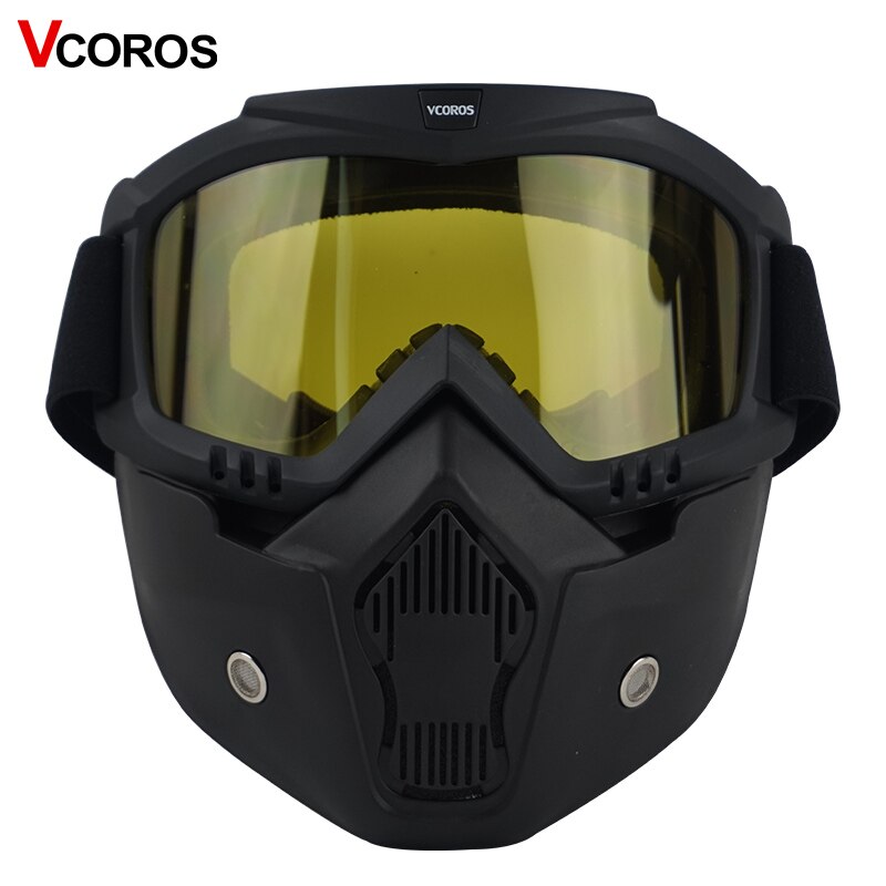The desmontable Modular face shiel casco clásico gafas con filtro bucal para casco de motocicleta Moto gafas para juegos de disfraces: black frame yellow