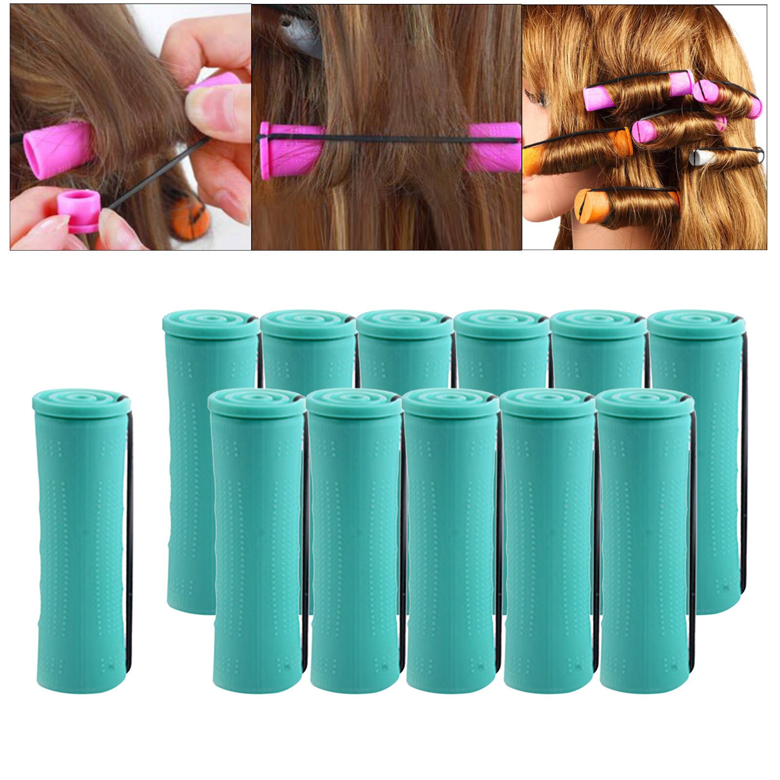 Varillas para rizar el cabello para mujer, rodillos de pelo largo y corto sin calor, herramientas de peluquería con banda de goma, 1 paquete: 12Pcs 2.5cm
