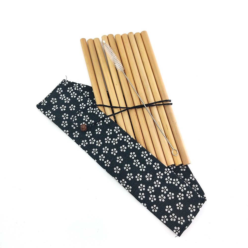 Bamboo Drinking Straw Cutlery with Pouch Biodegradable Alternative to Plastic Stainless Straws Reusable Eco-friendy Clean Brush: Blue Wintersweet