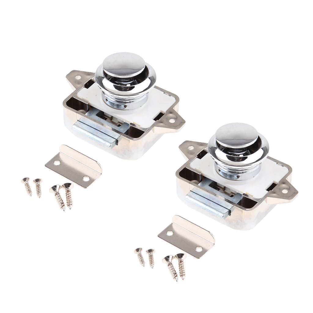 2pcs Cupboard Draw Push Button Door Lock Press Close Latch Catch Campervan
