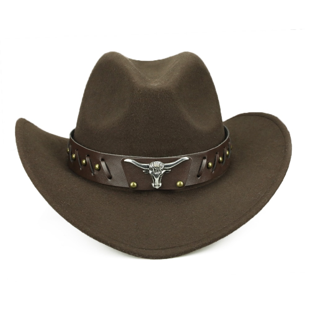 YY-casquette taureau à ceinture en cuir pour hommes et femmes, chapeau Cowboy en coton à bord large, à bord , pour hommes et femmes FD19060