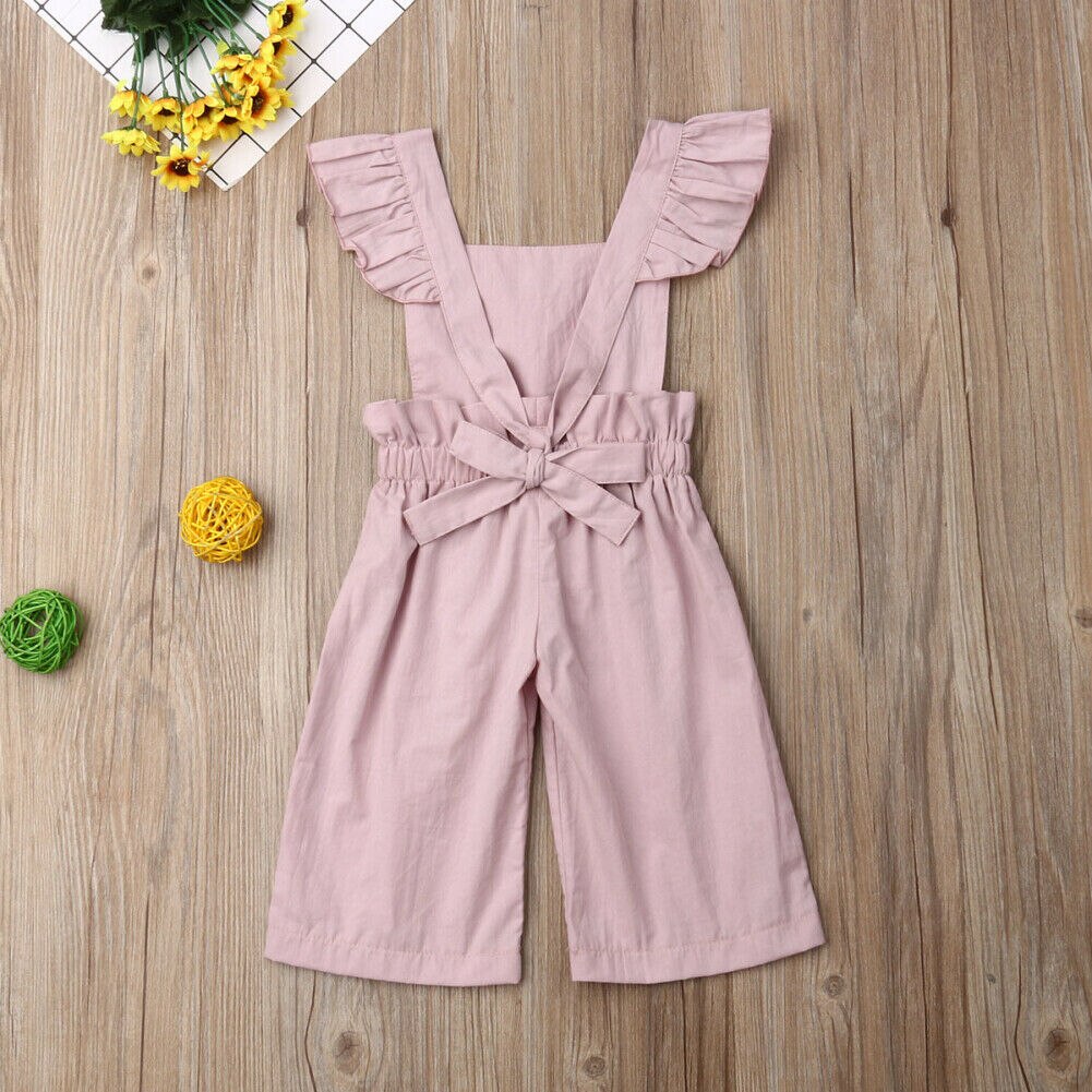 Höst barn bebis flickoverall romper ärmlös volang rosa solid romper jumpsuit ettdelat kläder