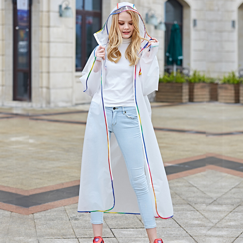 EVA Men Women Raincoat With Bag Space Transparent Waterproof Long Poncho Clorful Edge Adult Outdoor Bicycle Rain Coat: white / XL
