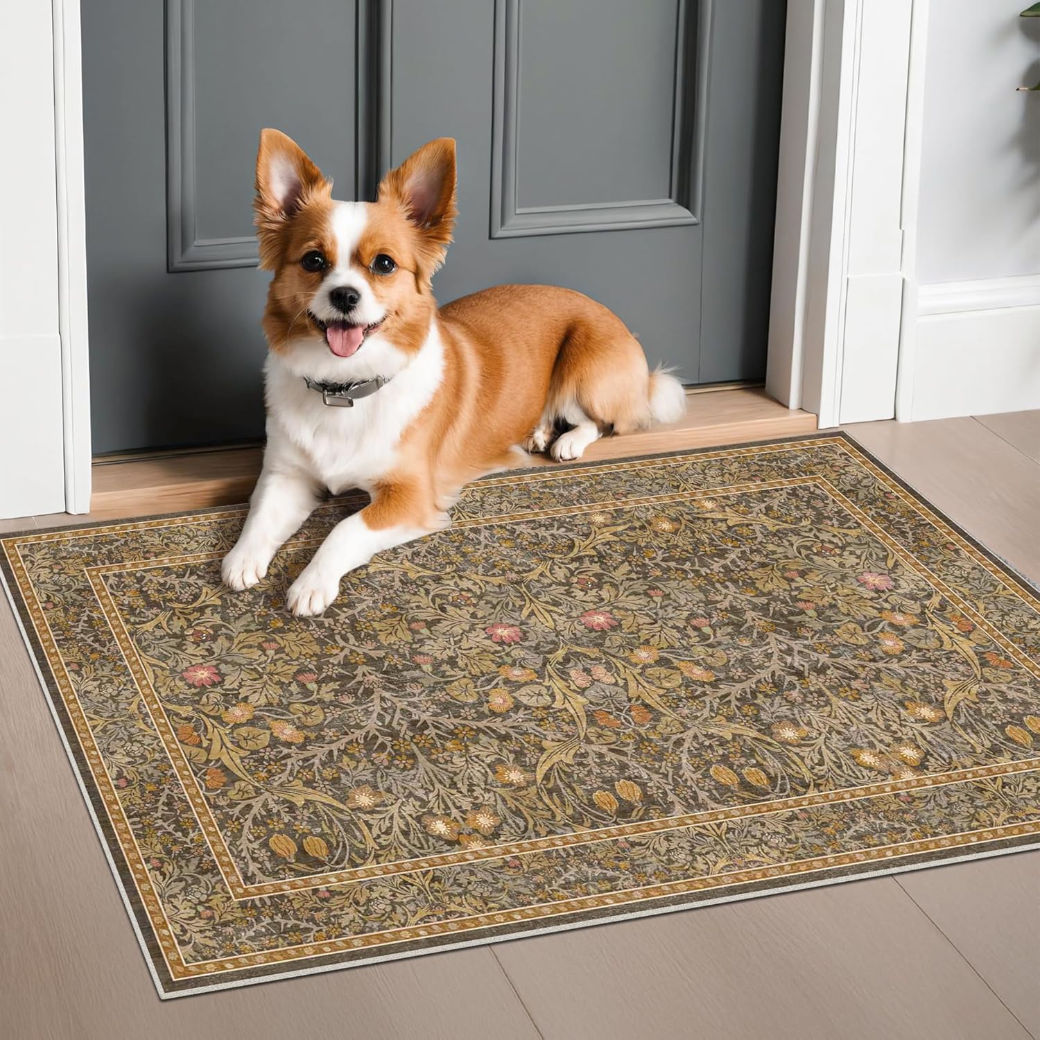 Alfombra de entrada lavable de color verde oscuro, alfombras para puerta delantera, alfombras pequeñas para baño interior, alfombra fina Floral Vintage para decoración bohemia de cocina: 40x120 cm / YELLOW