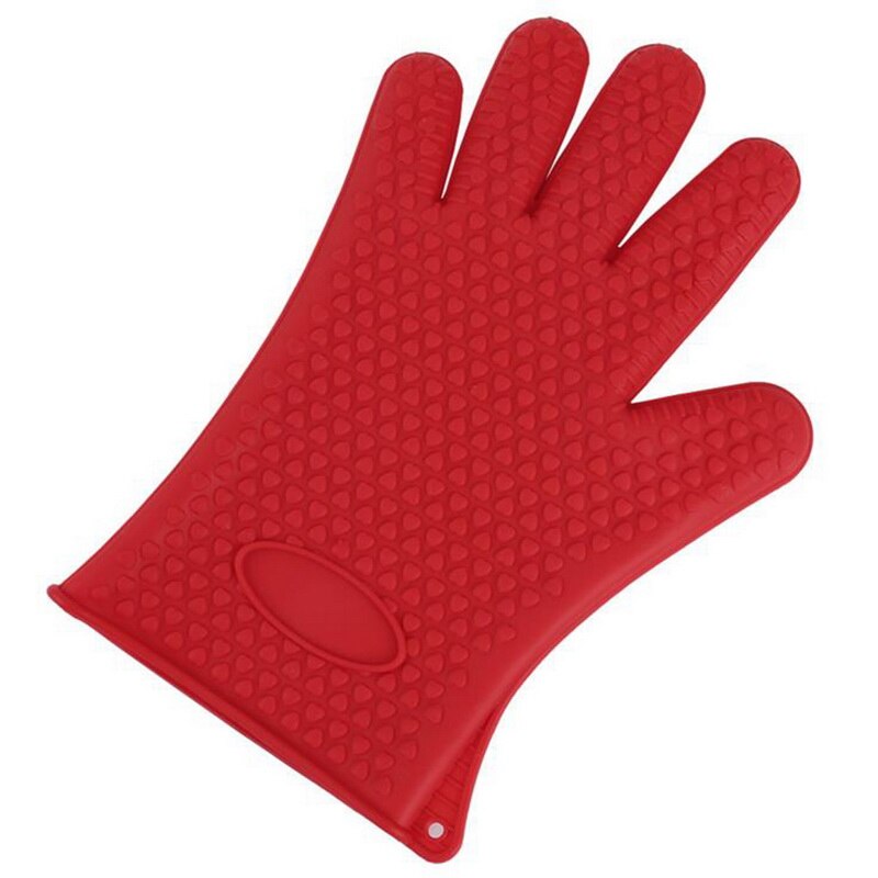 2 uds guante de silicona resistente al calor grueso BBQ Grill guantes cocina impermeable horno manoplas de cocina Grill hornear guantes: red