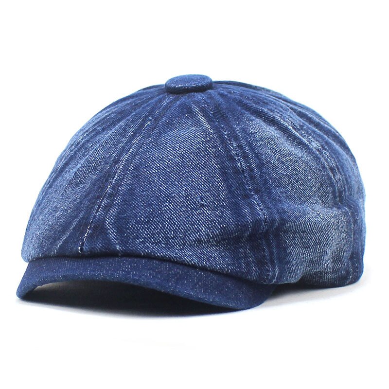Casquette de livreur de journaux en Denim bleu, chapeau à huit panneaux en coton pour hommes et femmes, casquettes de garçon de boulanger, rétro: Dark Blue